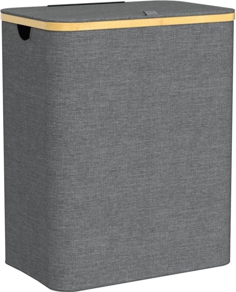 145L Wäschekorb mit Deckel - 3 Fächer - faltbar - abnehmbarer Wäschebeutel - große Wäschesortierer - wasserdicht grau