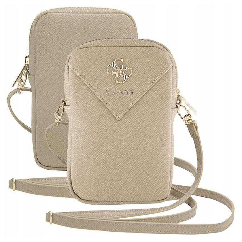 Two beige phone bags are shown, one in front of the other, against a white background.