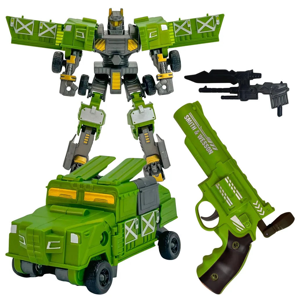 Robot transformable 3-en-1 Woopie vert : lance-fléchettes et 3 modes de jeu