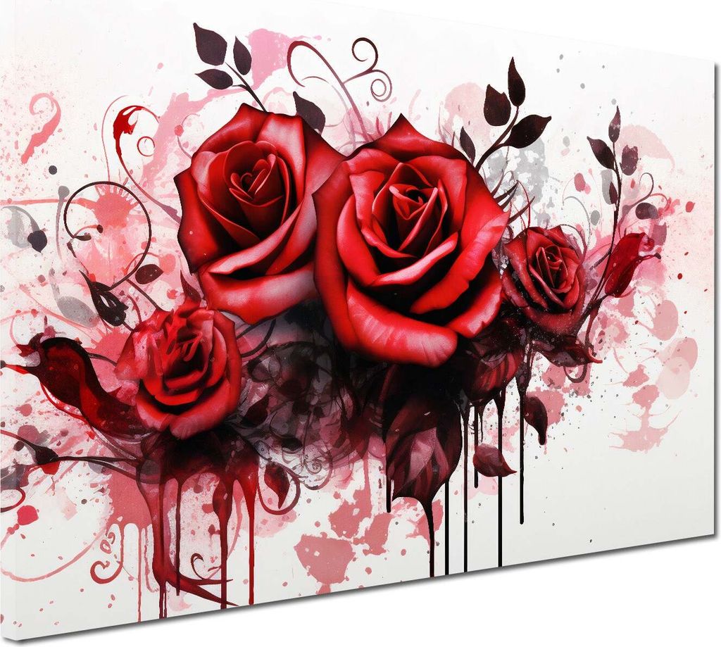 Abstrakt rote Rosen Wandbild Leinwandbild Kunstdruck XL Wanddeko: 150x100x4cm