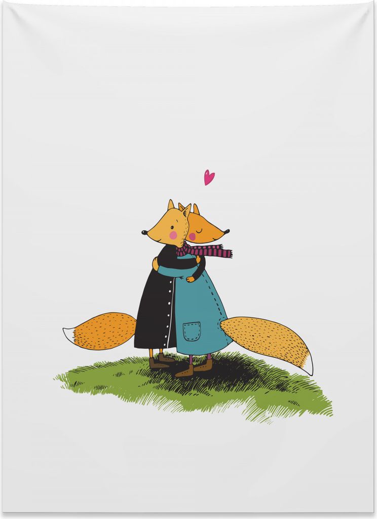 Abakuhaus Fuchs Wandteppich, Umarmende romantische Tiere aus Weiches Mikrofaser Stoff Kein Verblassen Klare Farben Waschbar, 110 x 150 cm, Mehrfarbig
