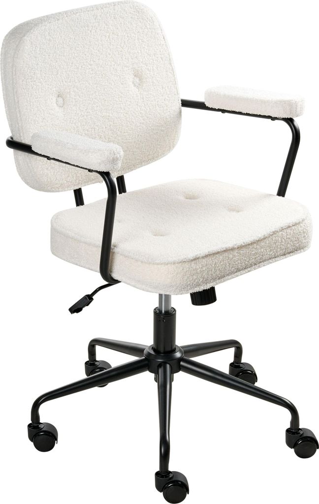 BELIANI Bürostuhl Cremeweiß Bouclé mit Gebremsten Rollen Armlehnen Höhenverstellbar Klassisch Retro Arbeitsstuhl Home-Office Wohnzimmer