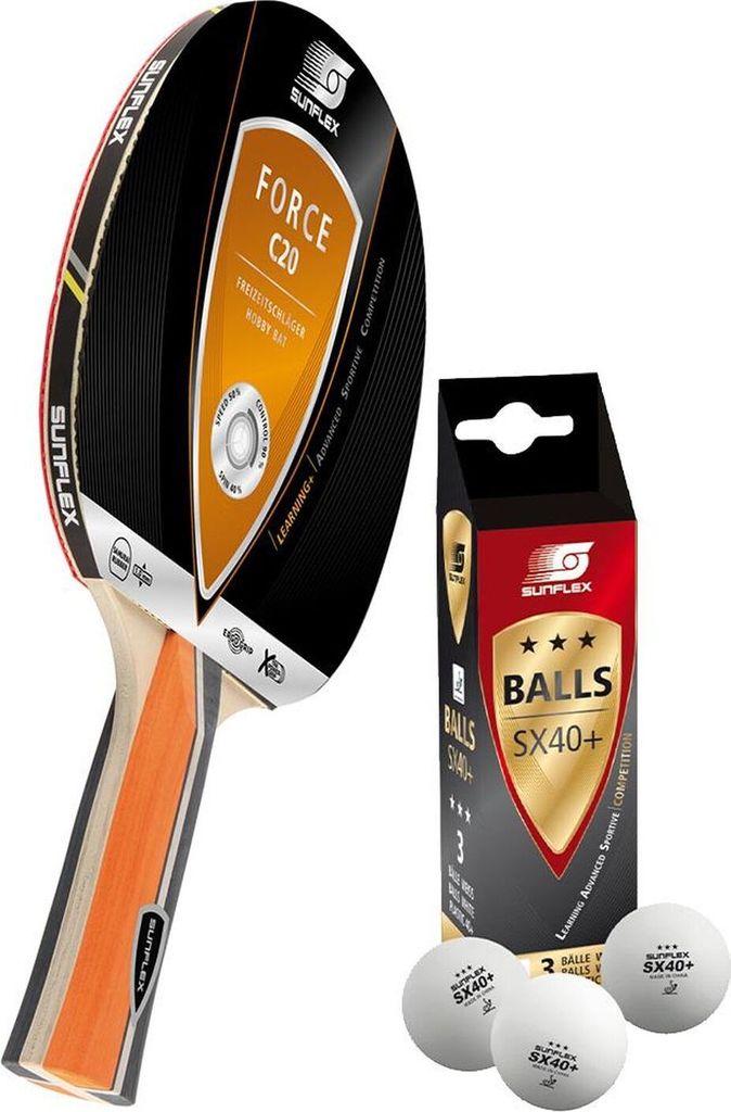 Sunflex Tischtennisschläger Force C20 + 3x SX+ Tischtennisbälle | Tischtennisset Tischtennis TT Tabletennis