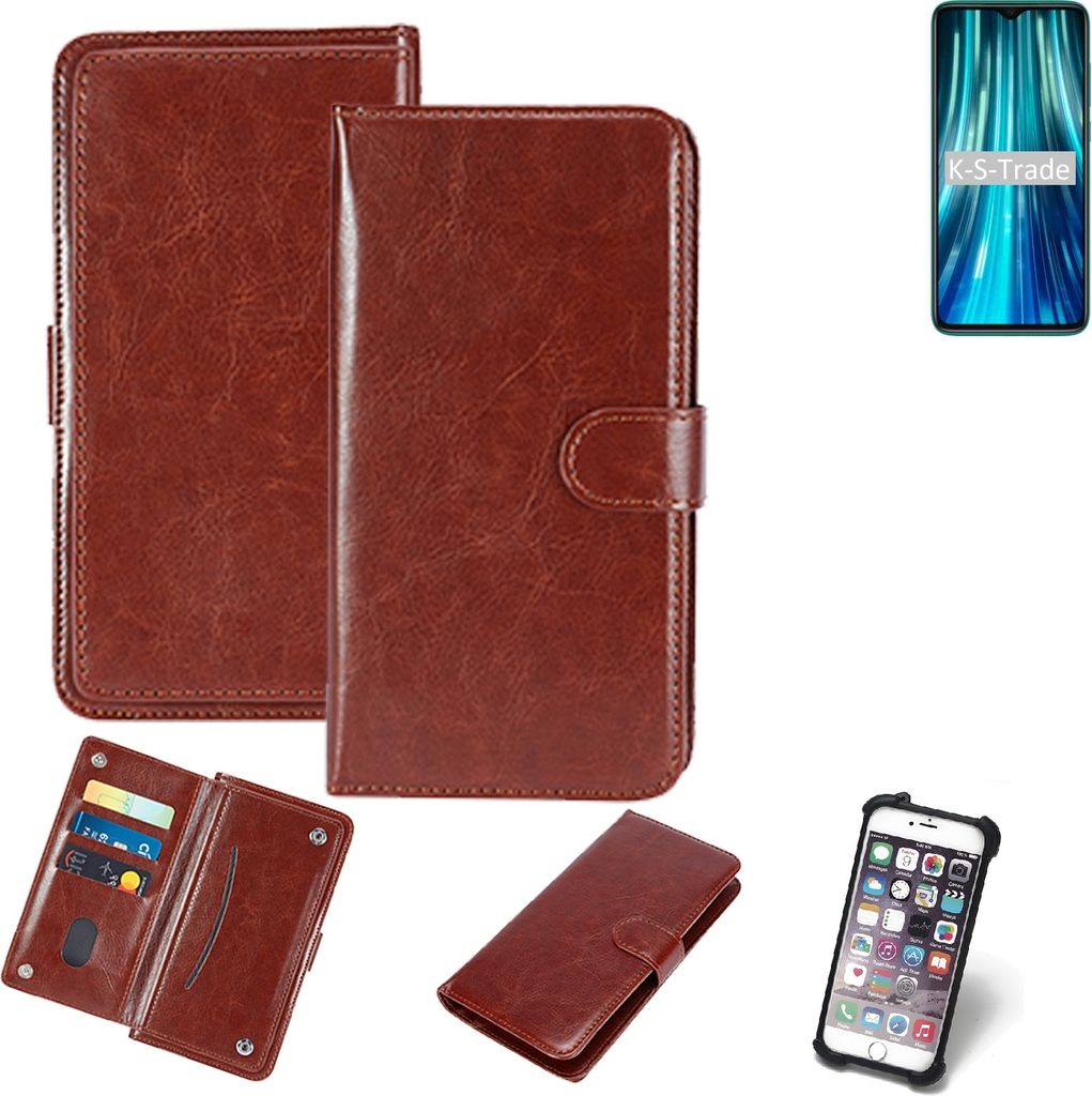 K-S-Trade 360° Hülle kompatibel mit Xiaomi Redmi Note 8 Pro braun Kunstleder Case BookCase WalletCase Kunstlederederhülle Handyhülle, Rundumschutz