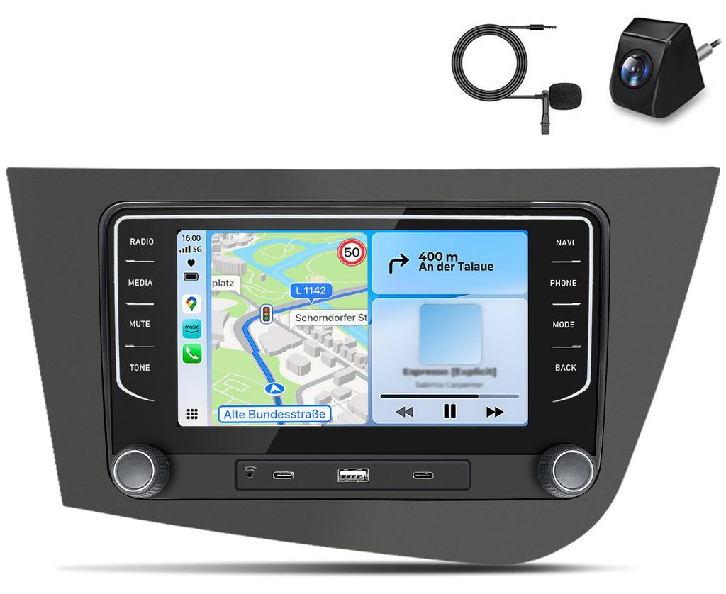 Carplay Autoradio Für Seat Leon 1P1 2005-2011 Kamera Mic Android Auto GPS Navi RDS SWC 2+64GB DAB+ Bluetooth