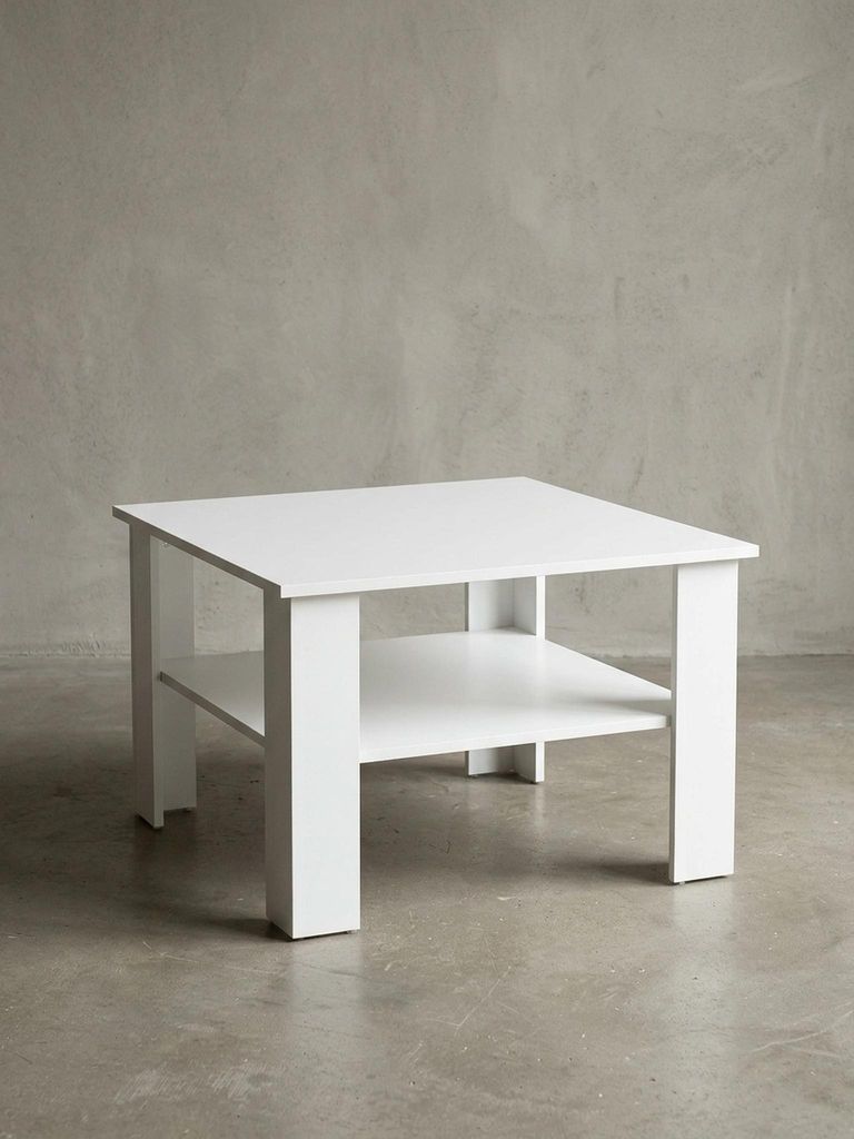 Couchtisch WL5.834 Weiß 60x42x60 cm Design Holztisch mit Ablage, Wohnzimmertisch Coffee Table, Sofatisch Loungetisch Holz, Kaffeetisch Stubentisch...