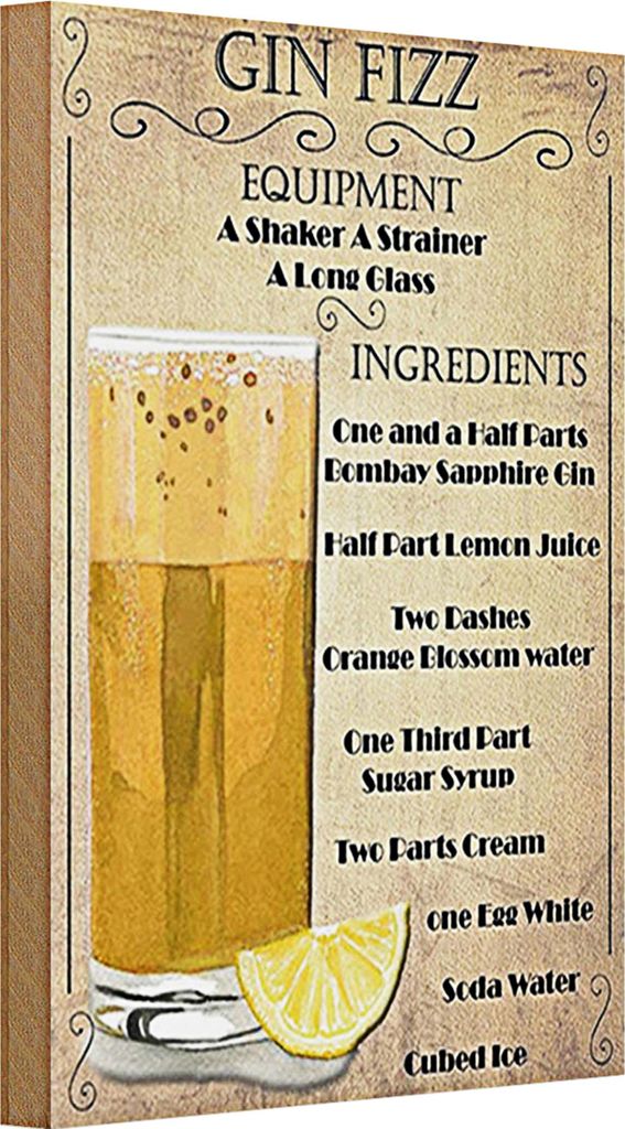 Holzschild 20x30cm Gin Fizz Equipment beige Dekoration