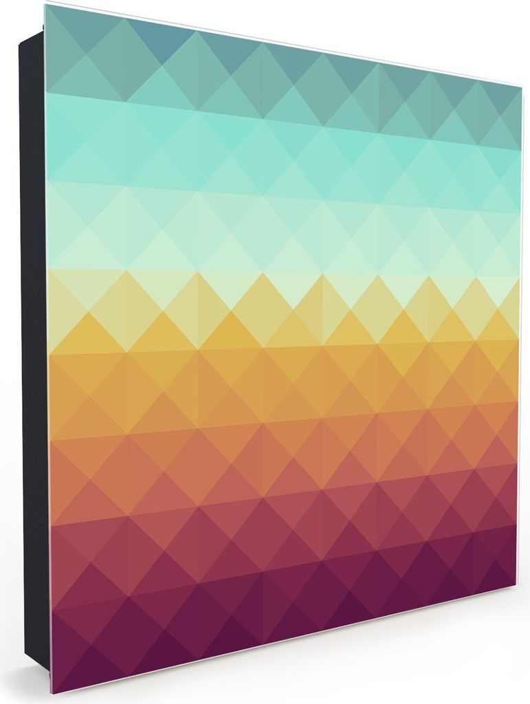 Nachbildung-Schlüsselkasten, Magnetpinnwand und Memoboard mit Glasfront Motiv Retro Dreiecke