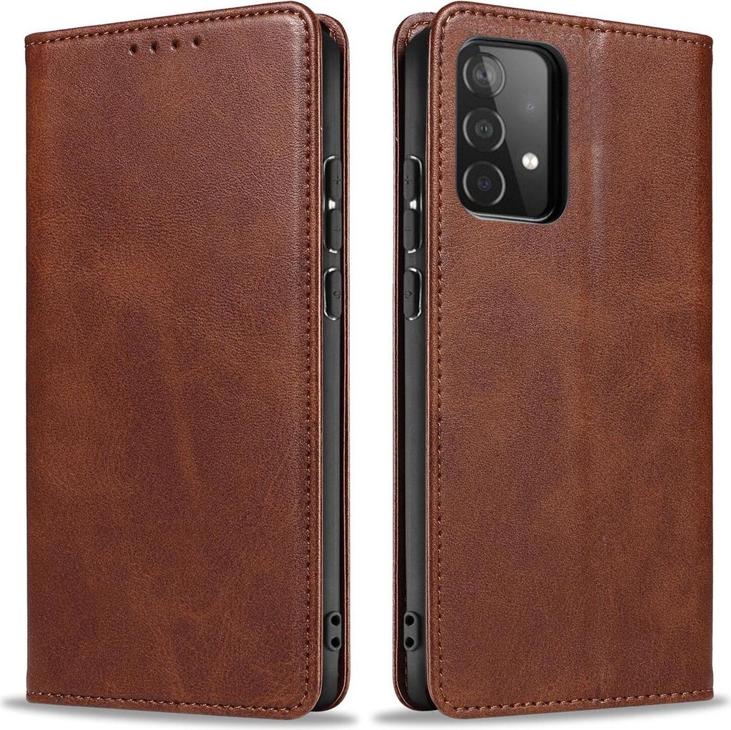 Handyhülle für Samsung Galaxy A52 Kunstleder Flip Cover Hülle Handytasche Case Kartenfach Farbe: Dunkelbraun