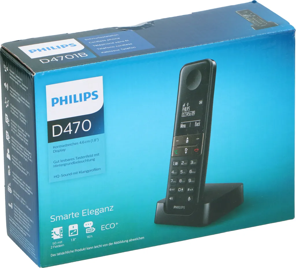 Philips D4701B Téléphone sans Fil Noir Anti-Traces à Sonnerie Puissante