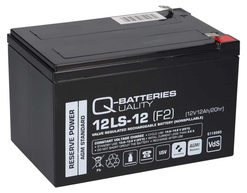 Q-Batteries 12LS-12 F2 12V 12Ah Blei-Vlies-Akku / AGM VRLA mit VdS