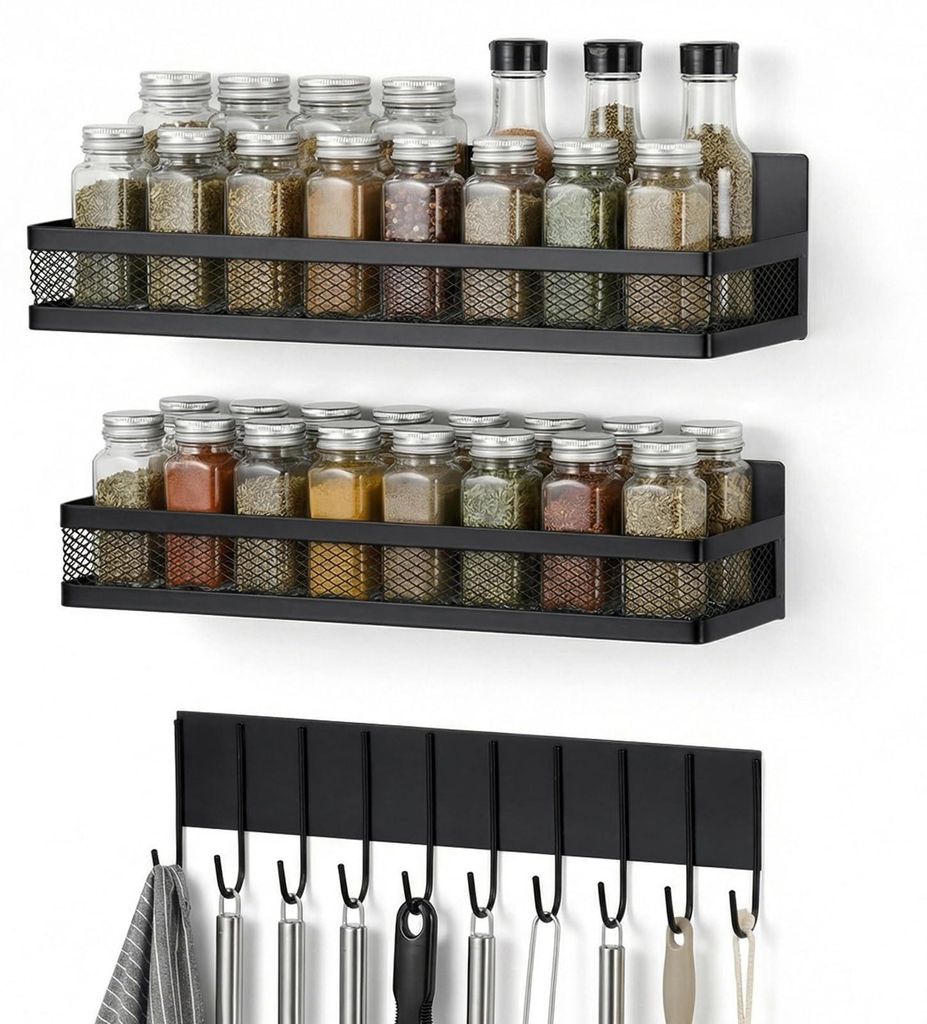 Magnetisches Gewürzregal für den Kühlschrank, 3er-Set, beweglicher Organizer mit 10 Haken