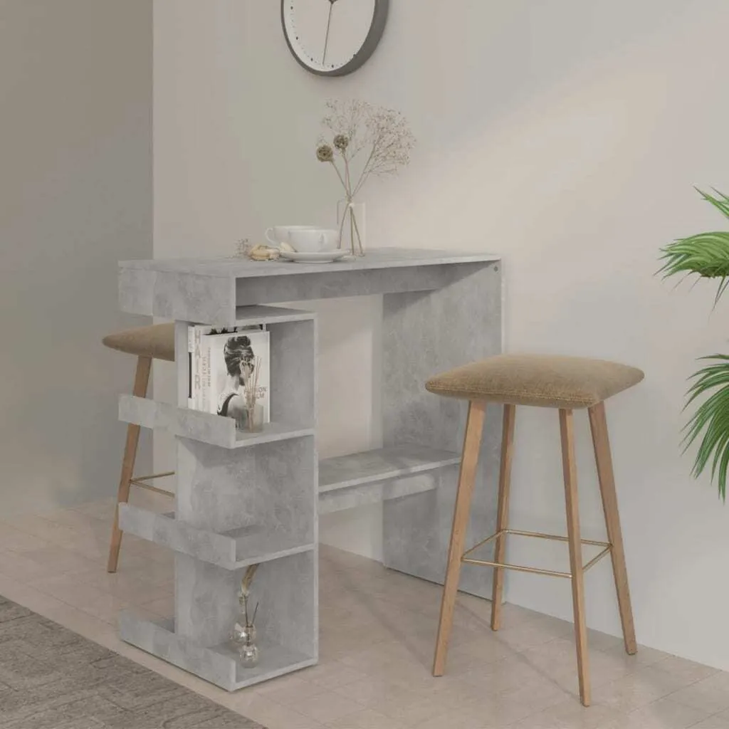 The Living Store Tavolo da bar con ripiano in cemento grigio 100x50x101,5 cm Materiale in legno