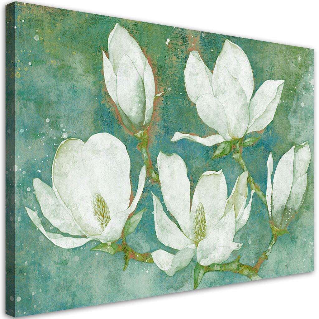 Leinwandbild Blühende Magnolien Abstraktion 120x80 Feeby Grün bild für die wand bereit zum aufhängen