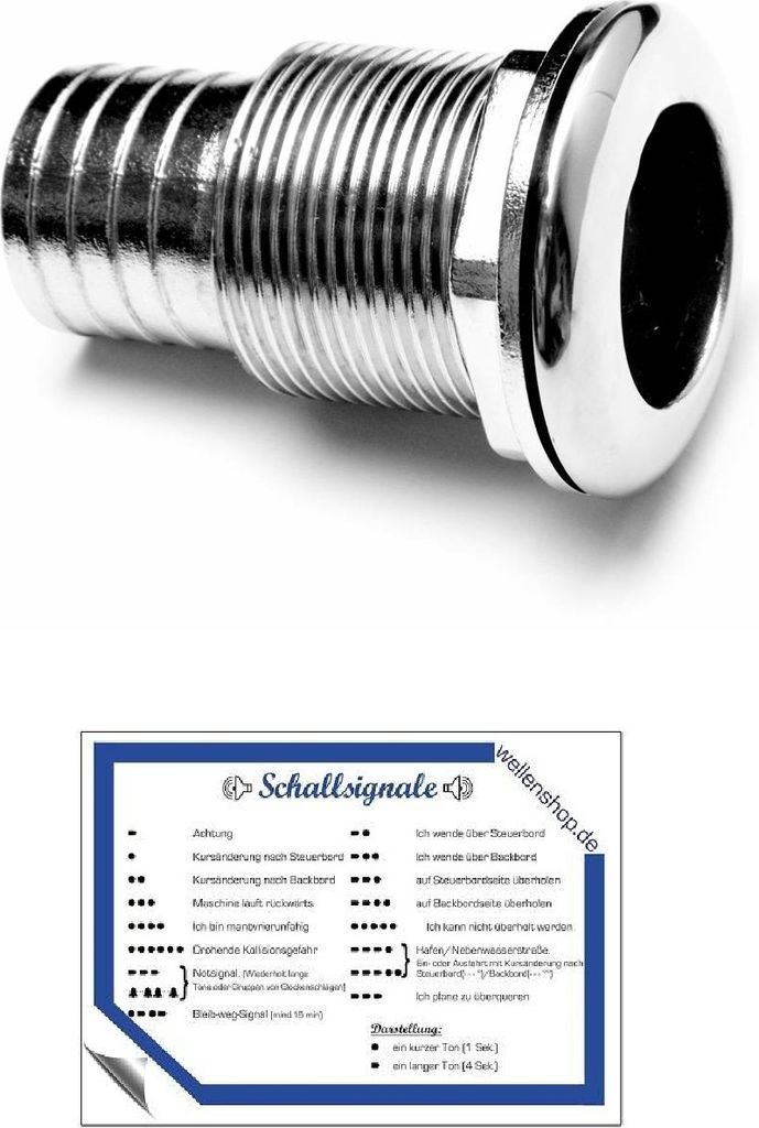 Borddurchlass, 3/8 Zoll, Edelstahl + Schallsignale Aufkleber
