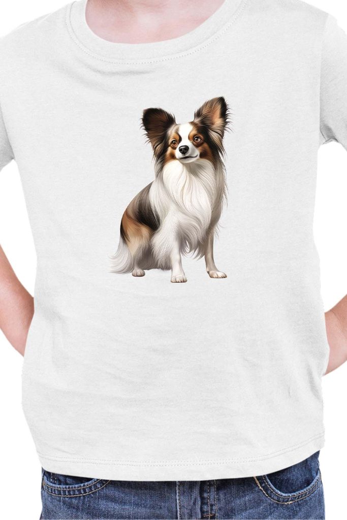 Kinder T-Shirt Dogs Breeds Papillon Dog Breed 005, 5-6 Jahr - 116 / Weiß