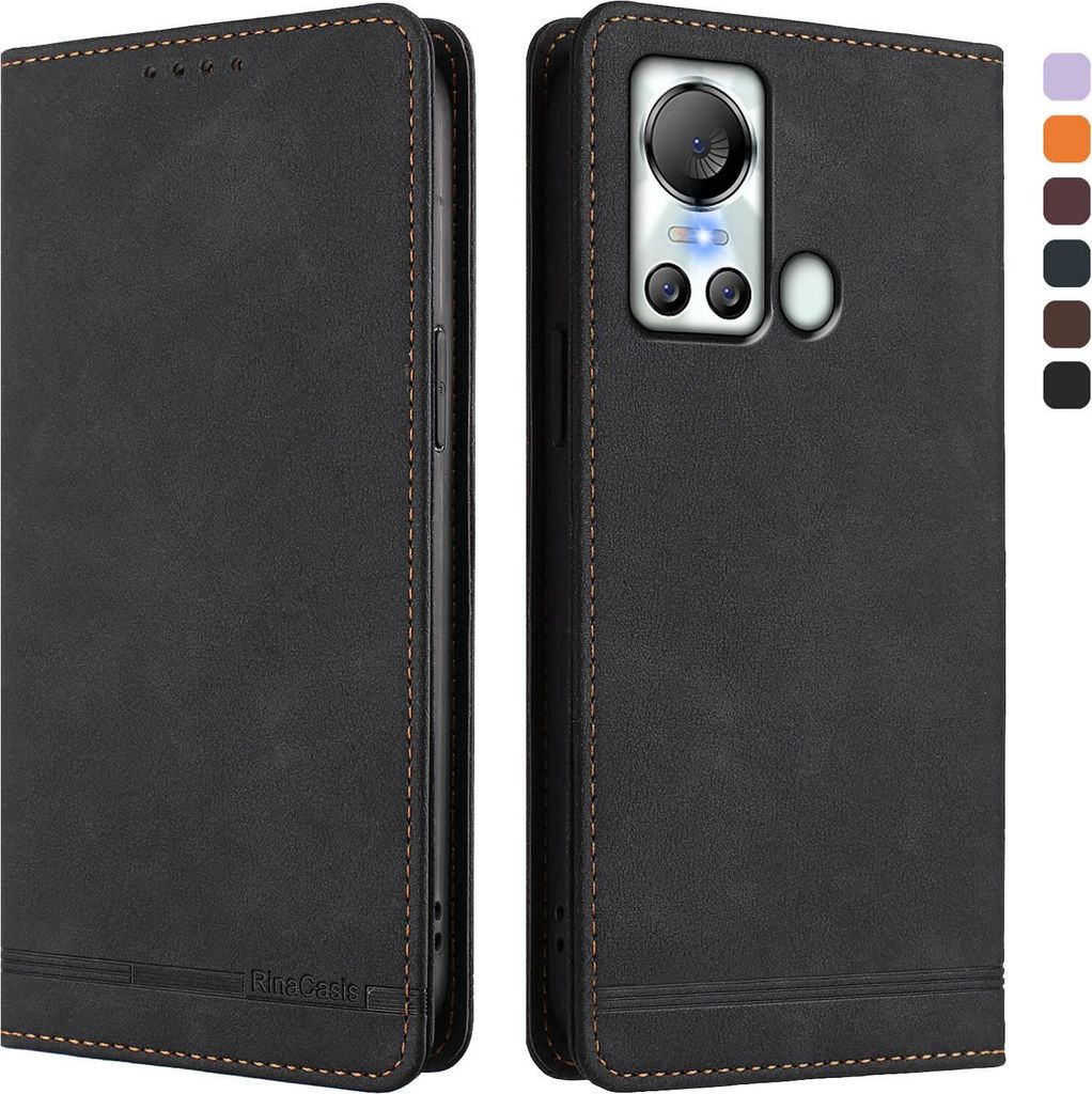 Hülle für itel S18/itel Vision 5, Retro Kunstleder Ständer Klapphülle mit Kartenfächer und Magnetische Schwarz