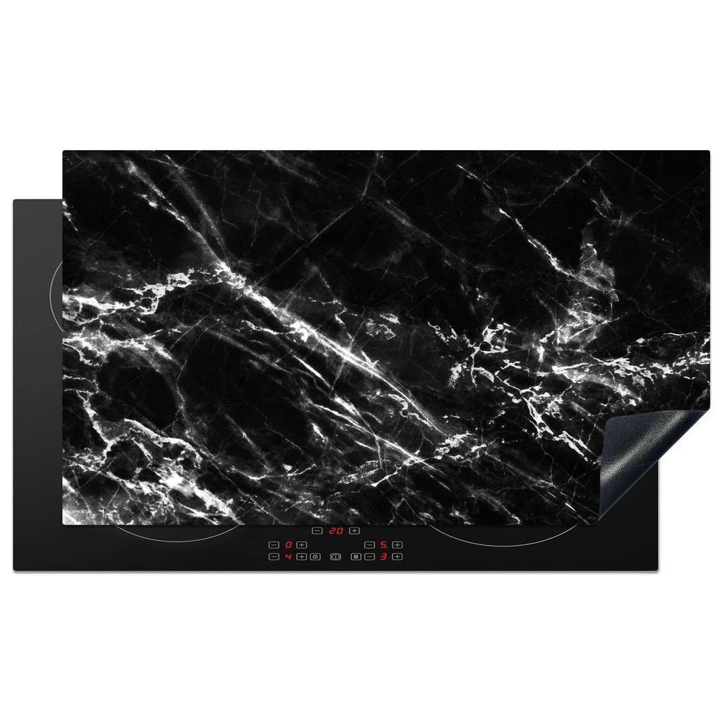 KitchenYeah Herdabdeckplatte Schwarz - Weiß - Marmor - Luxus , 90x52cm, Küche Deko, Glaskeramikkochfeld Herdabdeckung, Abdeckplatte fùr Kochfeld