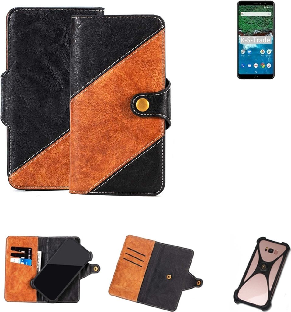 K-S-Trade Handyhülle Schutzhülle Bookstyle Case Wallet-Case kompatibel mit BQ Aquaris X2 Handy Cover Bumper Klapphülle schwarz hellbraun 1x
