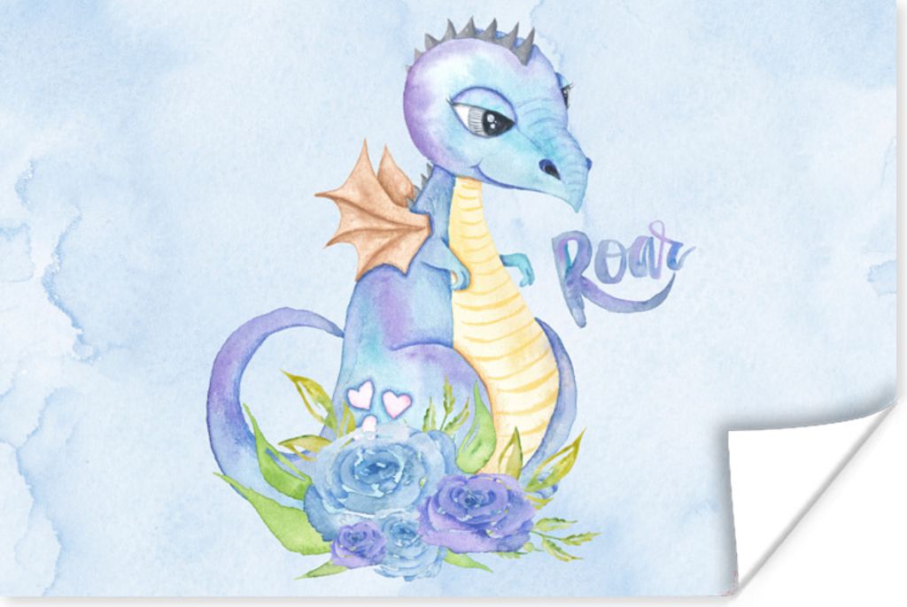 MuchoWow Poster Dino - Kinderzimmer - Aquarell - Jungen - Kinder 120x80 cm - Bilder