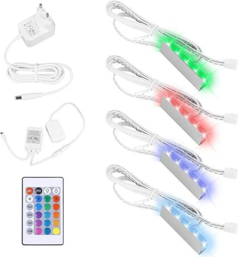Allecto Plus - Lot de 4 Clips LED RVB pour Tablettes en Verre 12V