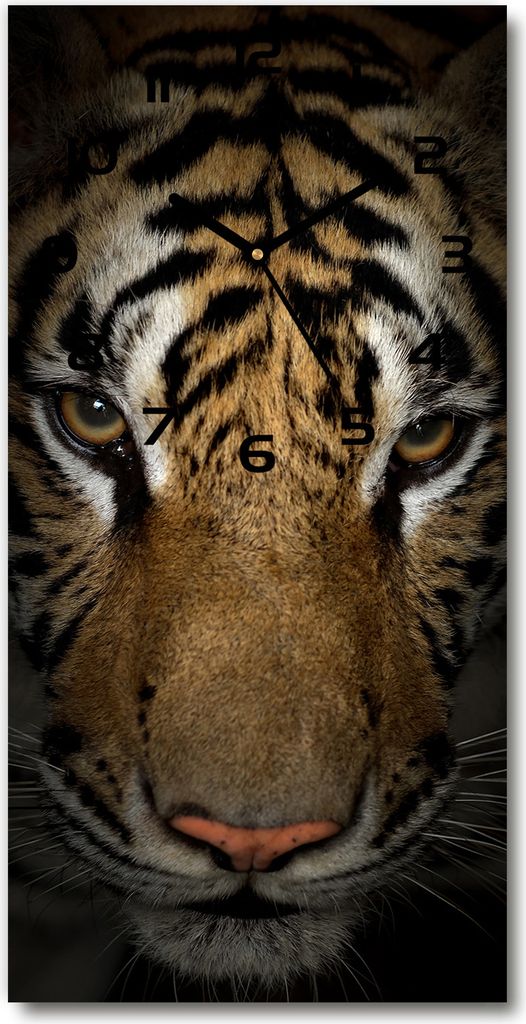 Wanduhr aus Glas – 30x60 cm - Glasbild - Glasuhr - Gehärtetes Glas -Tiger