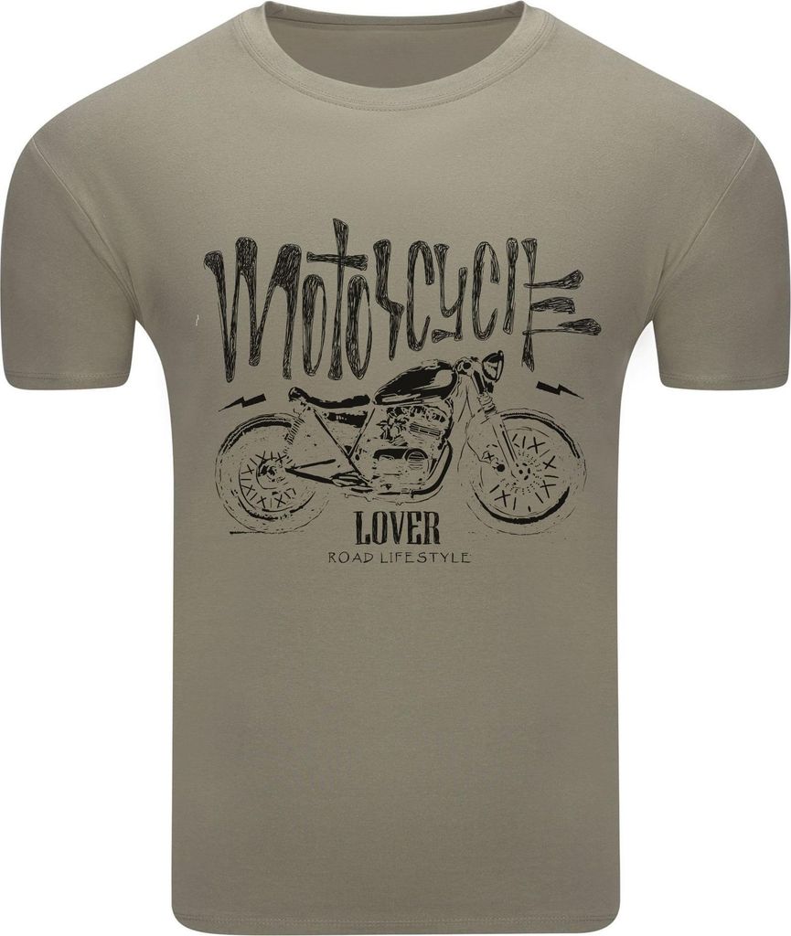 Diarbo Herren T-Shirt mit Motorliebhaber Druck Motorradliebhaber Khaki Gr.XL
