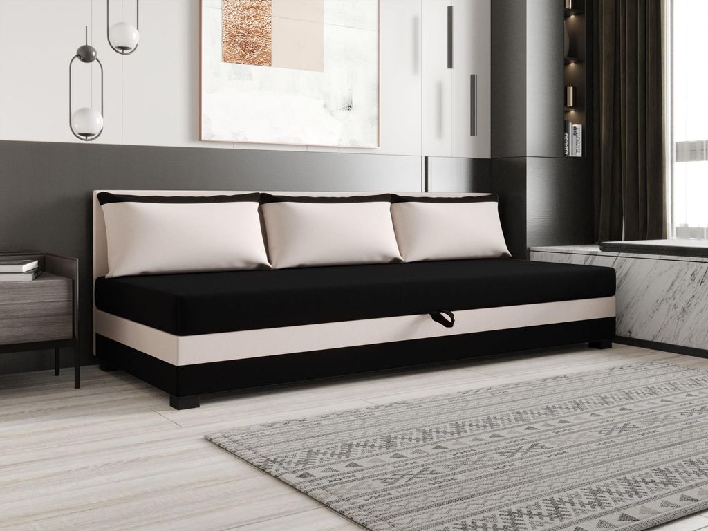 Einzelbett 90x195 ZAJDA BIZ 2 mit Stauraum - schwarz/ecru