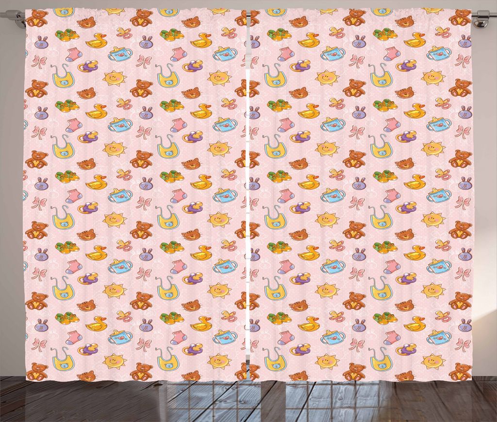 ABAKUHAUS Baby Rustikaler Gardine, Kinderspielzeug Katzen-Karikatur, Schlafzimmer Kräuselband Vorhang mit Schlaufen und Haken, 280 x 175 cm, Mehrf...