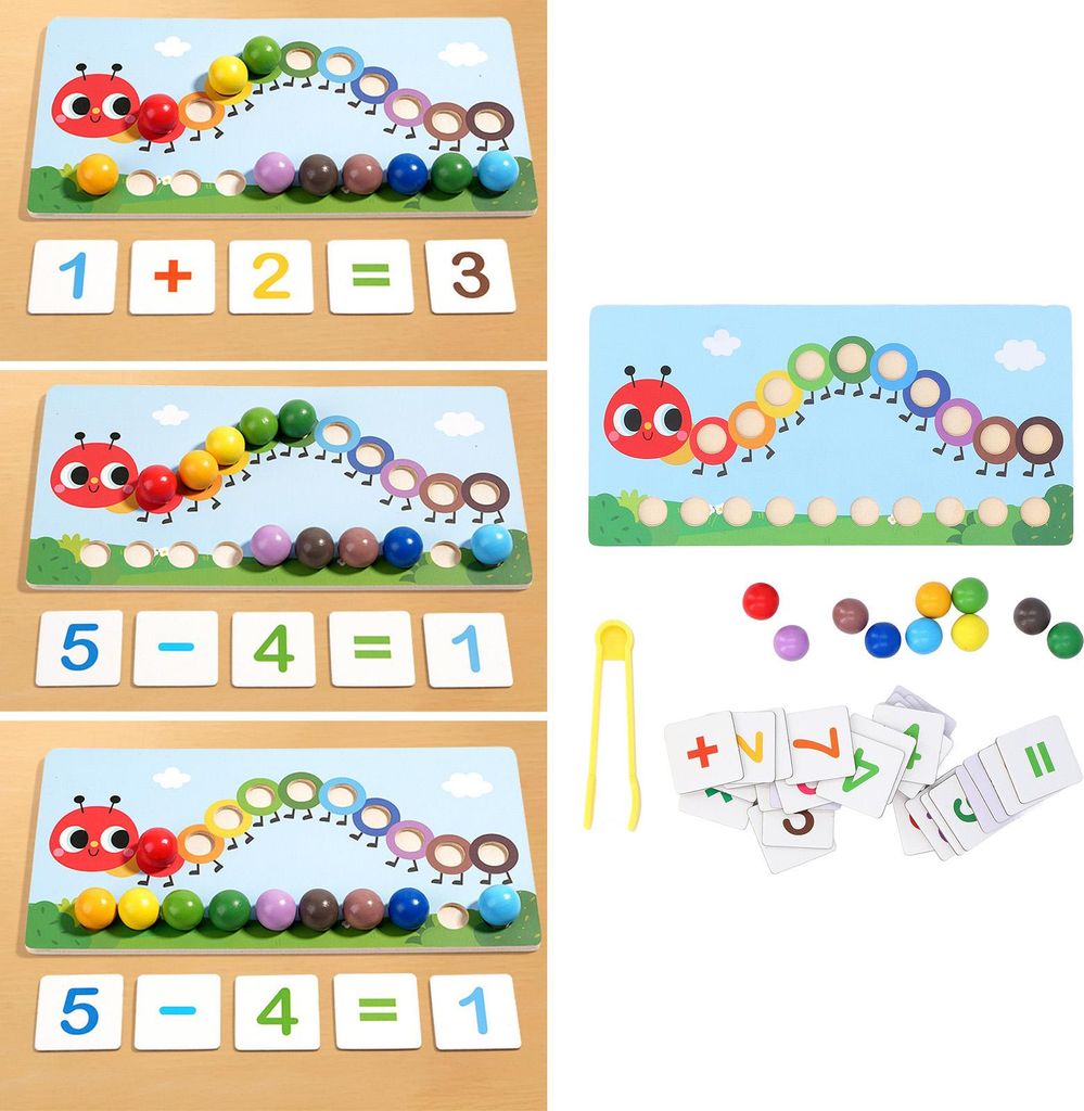 Holz-Clip-Perlen-Spielzeug-Puzzle, frühes pädagogisches, interaktives Lernen, Mathematik, Zählen, Farbabstimmung, Kleinkind-Spiele