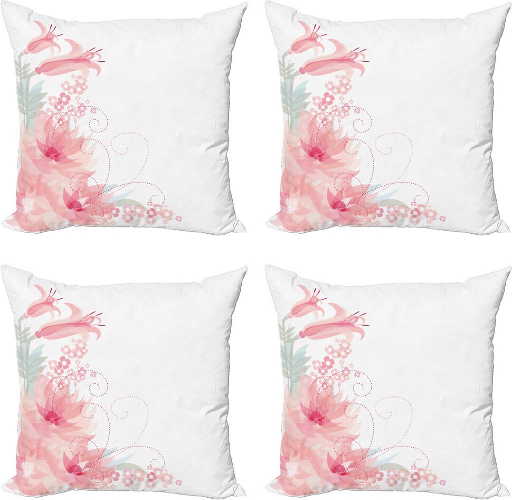 ABAKUHAUS Green Flower Kissenbezug Set (4 Stück), Romantik Aquarell, Moderner Doppelseitiger Digitaldruck, 60 cm x 60 cm, Blush Pale Green White