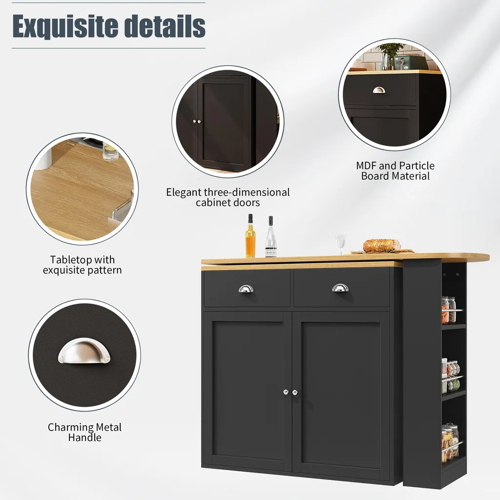 Table à Manger 360° Modulable avec Buffet Noir et Tiroirs de Rangement