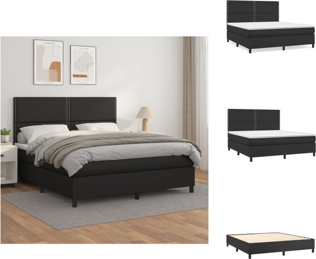 vidaXL Boxspringbett mit Matratze Schwarz 180x200 cm Kunstleder - Betten & Bettgestelle