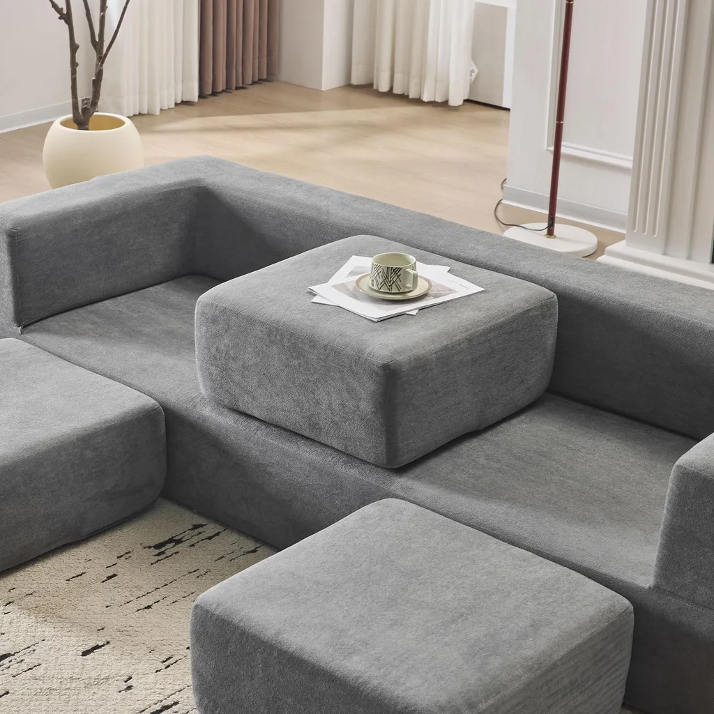 Canapé de salon modulable 201 cm gris convertible idéal petit espace - 2