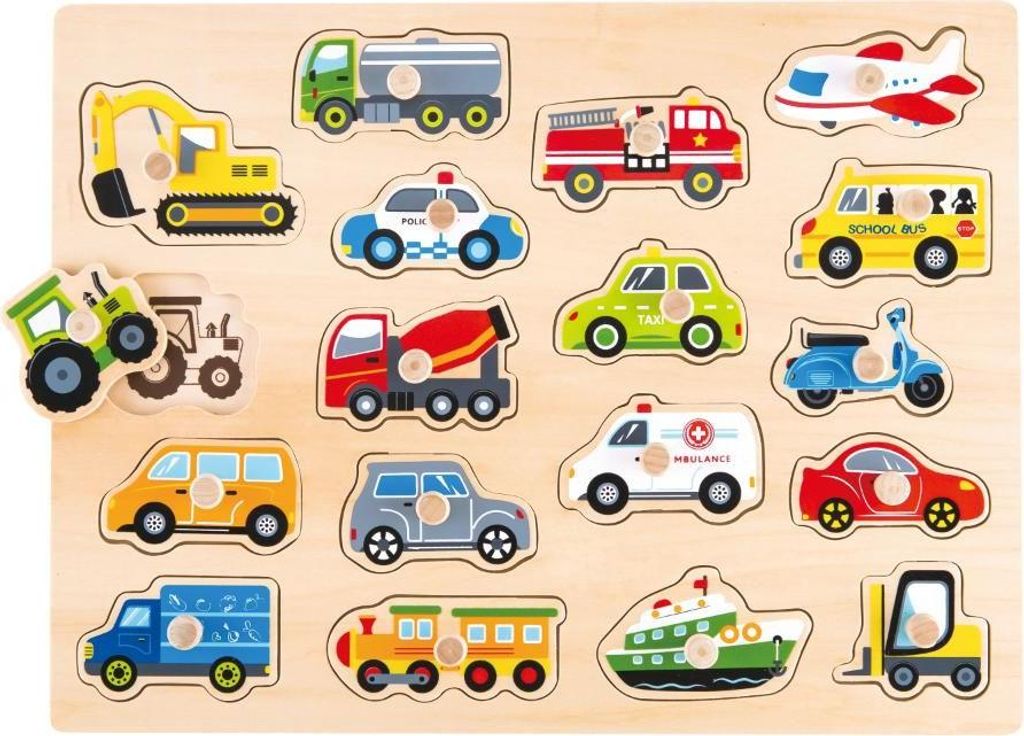 Lelin Holzpuzzle mit Griffen Fahrzeuge Produktbild 