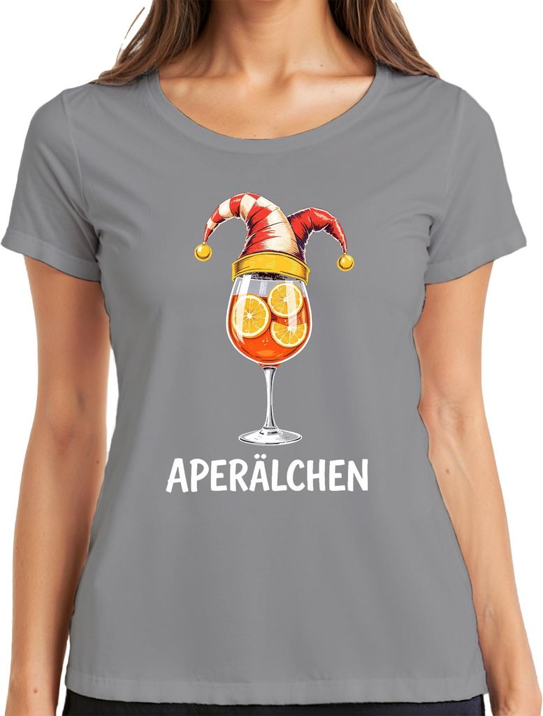 Aperälchen Aperol Spritz Cocktail Glas Orangenscheiben Lustig Damen T-Shirt, Grau, L