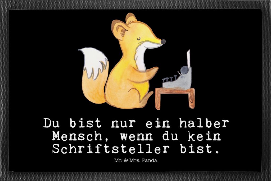 Mr. & Mrs. Panda Gummimatte Schriftsteller Herz 50 x 75 cm - Schwarz - Geschenk, Bodenvorleger, Buchladen, Schmutzmatte, Buchhandlung, fußmatte, B...
