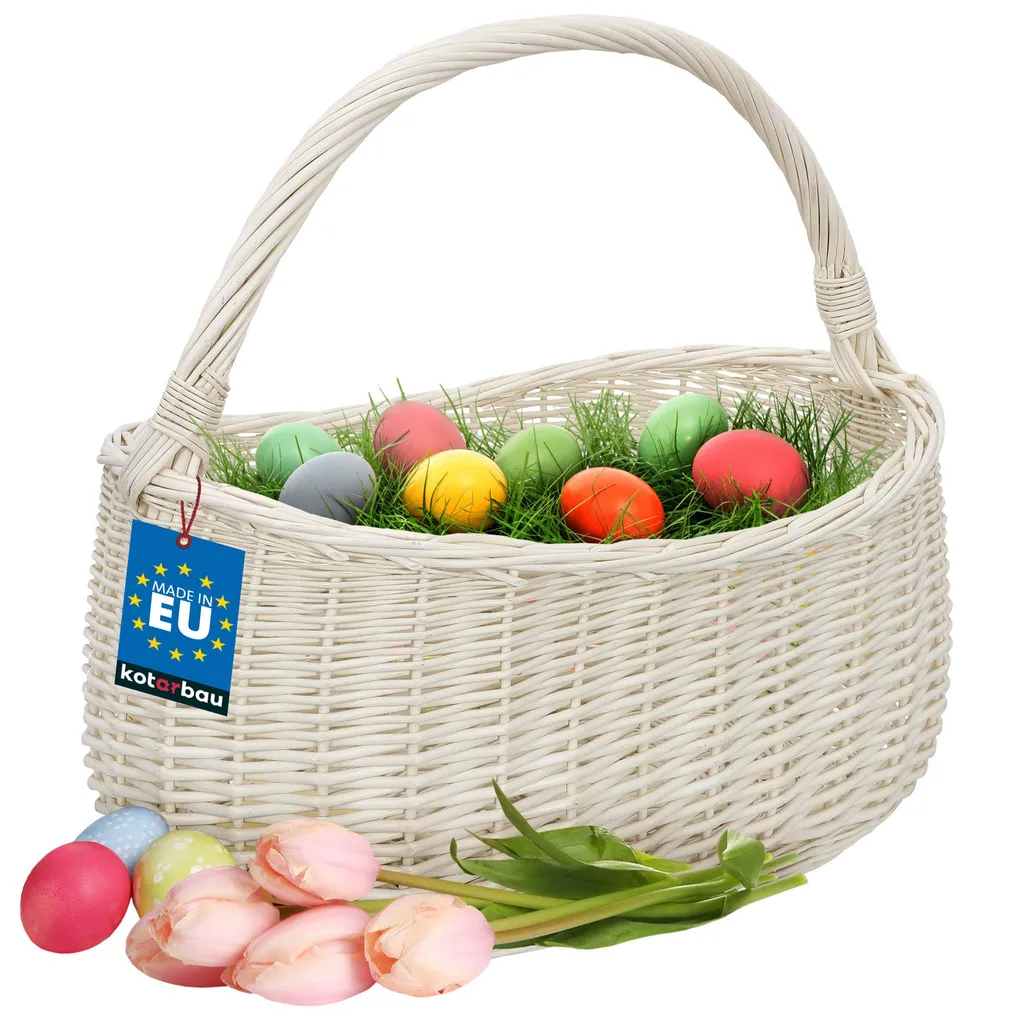 Grand Panier en Osier Blanc avec Anse Renforcée - Design Tressé Robuste
