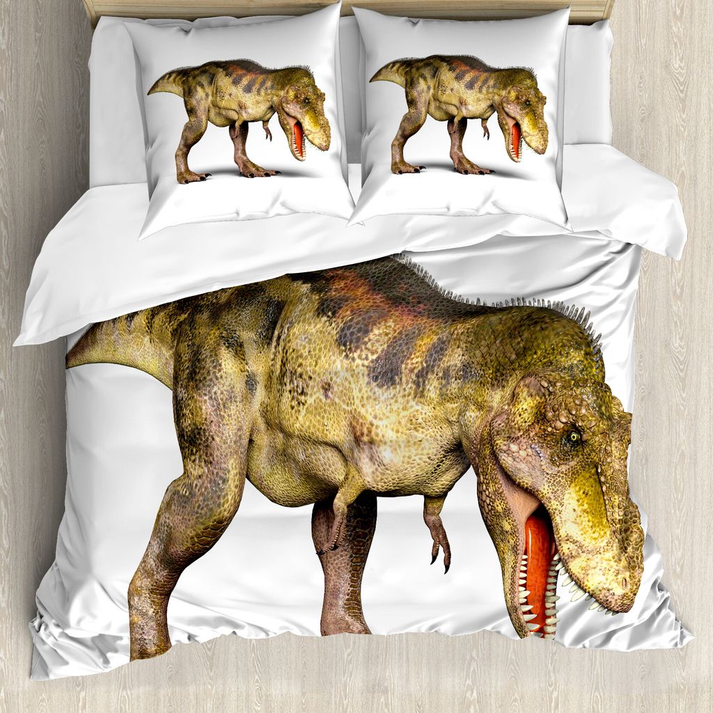 ABAKUHAUS Dinosaurier Bettbezug, prähistorische Tier, Milbensicher Allergiker geeignet mit Kissenbezügen, 155 cm x 220 cm - 80 x 80 cm, Hellgelbe...