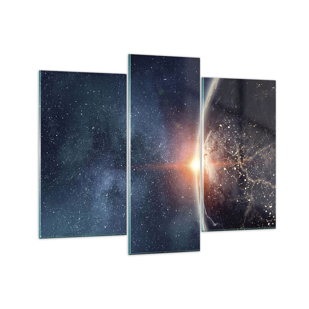 Bilder auf glas - 3 Teile - Kosmos Erde Sonne - 130x100cm - Glasbilder - Wandbilder - Bilder - zum Aufhängen bereit - Wanddekoration aus Glas - Gl...
