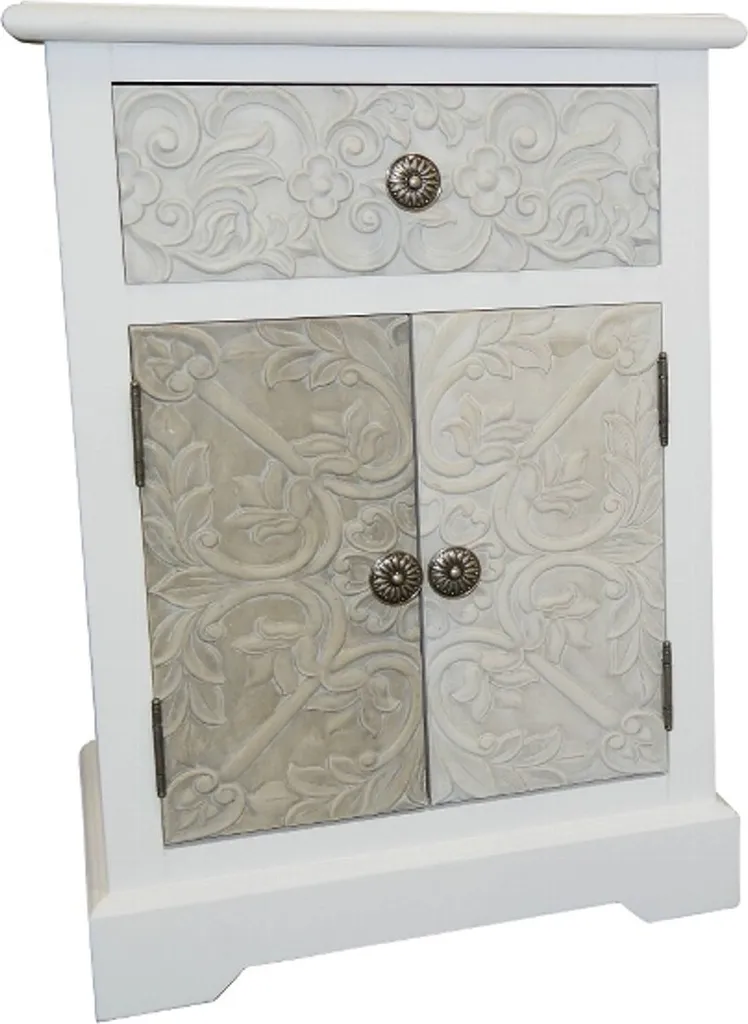 Petite commode blanche style campagne avec rangement tiroir et portes