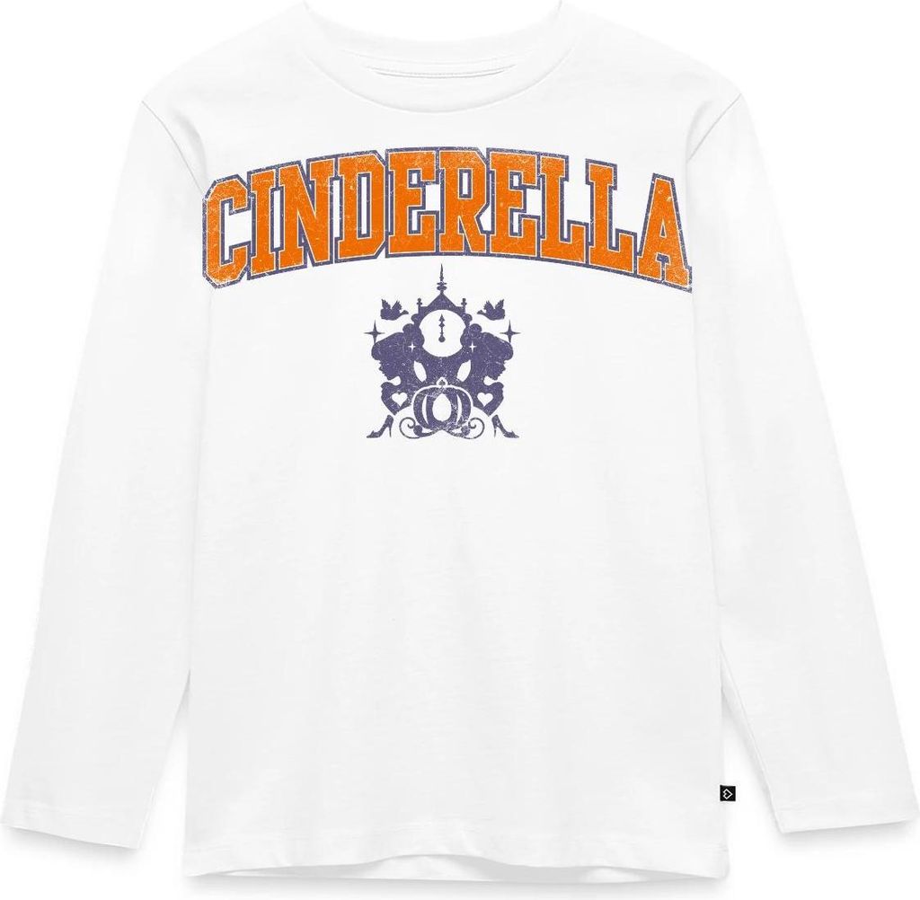 Cinderella Schriftzug Mit Emblem Kinder Premium Langarmshirt, 122/128 (6 Jahre), Weiß