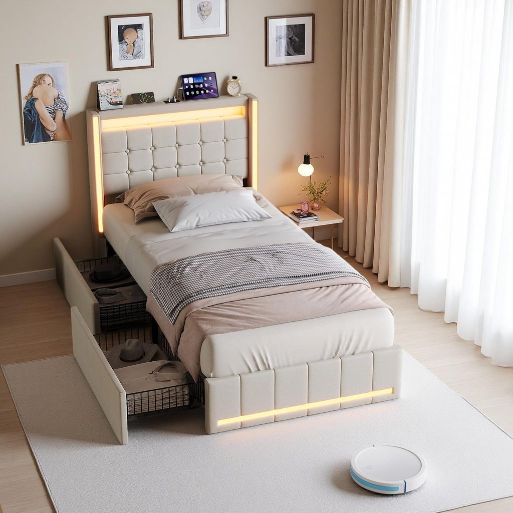 INONEFT Polsterbett 90x200 mit Stauraum, Jugendbett mit LED Produktbild 