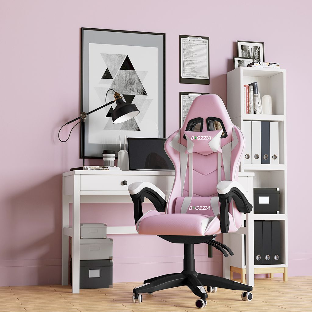 BIGZZIA Gaming Stuhl Ergonomisch Computerstuhl - Gamer Stühle mit  Lendenkissen + Kopfstütze Höhenverstellbar Gaming Chair Bürostuhl für