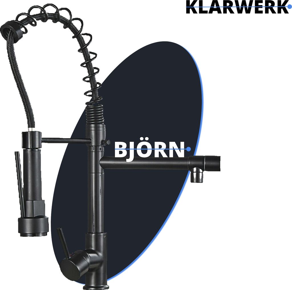 Björn | Gastronomie Schwarz matt Küchenarmatur| Zwei Brausen | Edelstahl Professional Wasserhahn Küche| Doppelspülbecken Restaurant