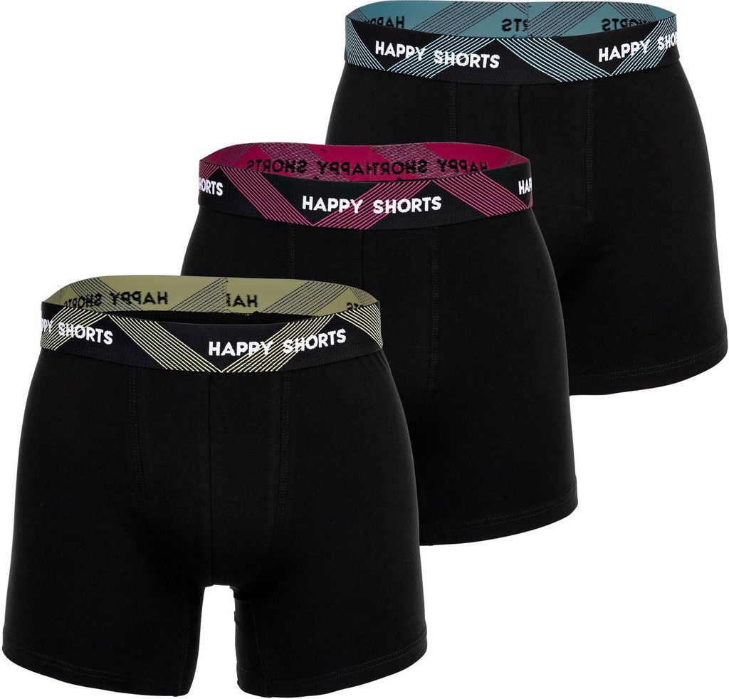 Happy Shorts Herren Boxer Shorts, 3er Pack - Retro Jersey, Logobund Schwarz S