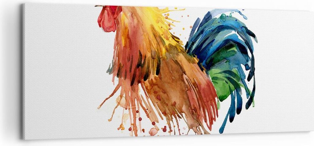 Bild auf Leinwand - Leinwandbild - Hahn Ilustration Tier Farben - 120x50cm - Wand Bild - Wanddeko - Leinwanddruck - Bilder - Kunstdruck - Wanddekor...