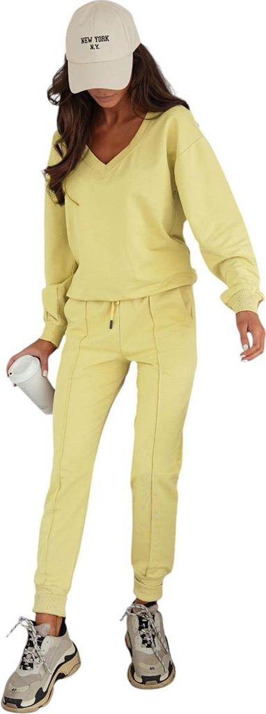 Damen Jogginganzug Freizeitanzug mit Sweatshirt Baumwoll-Trainingsanzug, Gelb XL/42