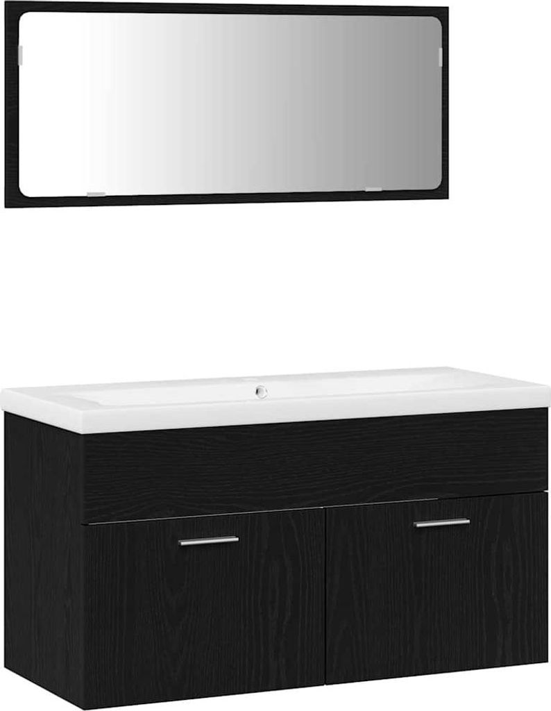 Badezimmermöbel-Set 3 pcs Schwarz Eichen-Optik Holzwerkstoff