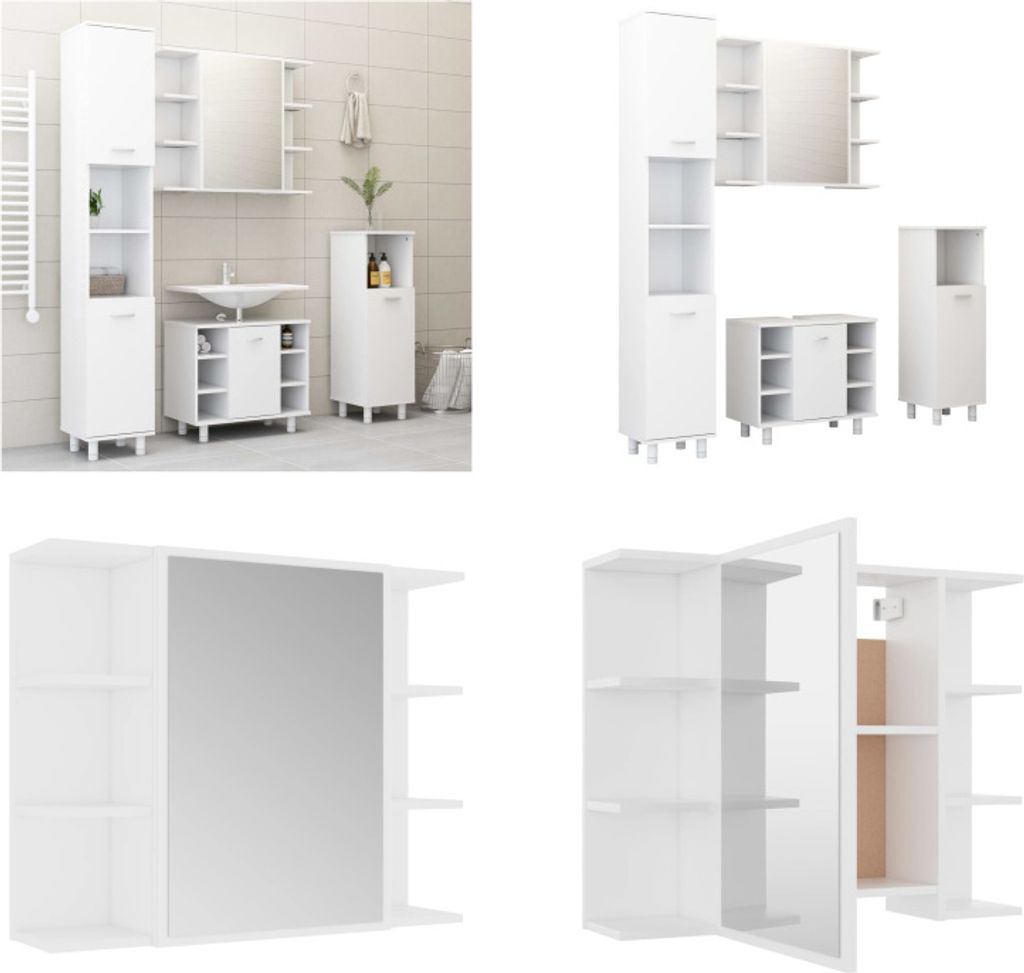 vidaXL 4 ks koupelnový nábytek set bílé dřevo - Koupelnový Obrázek produktu 